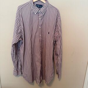 Ralph Lauren Men's Striped Shirt - Blue and White